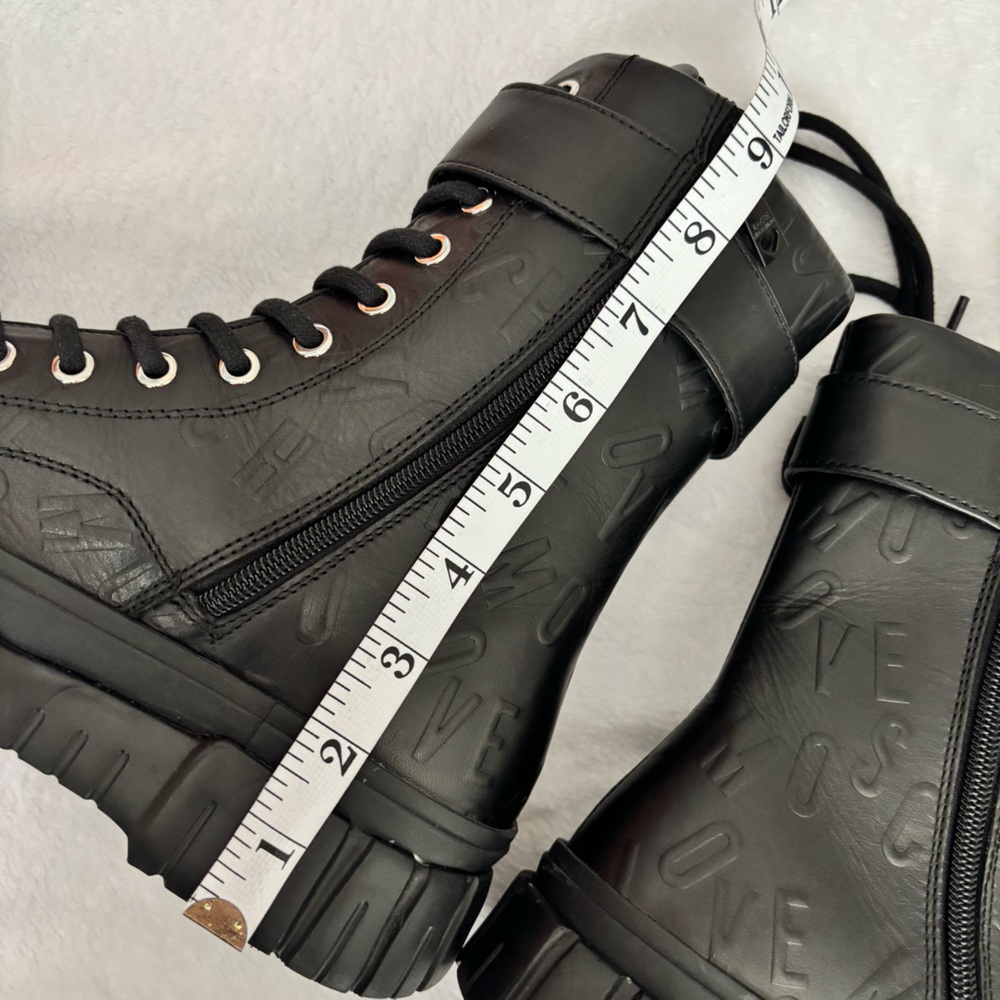 LOVE MOSCHINO Black Leather Moto Biker Boots--NEW--7 - Picture 14 of 15